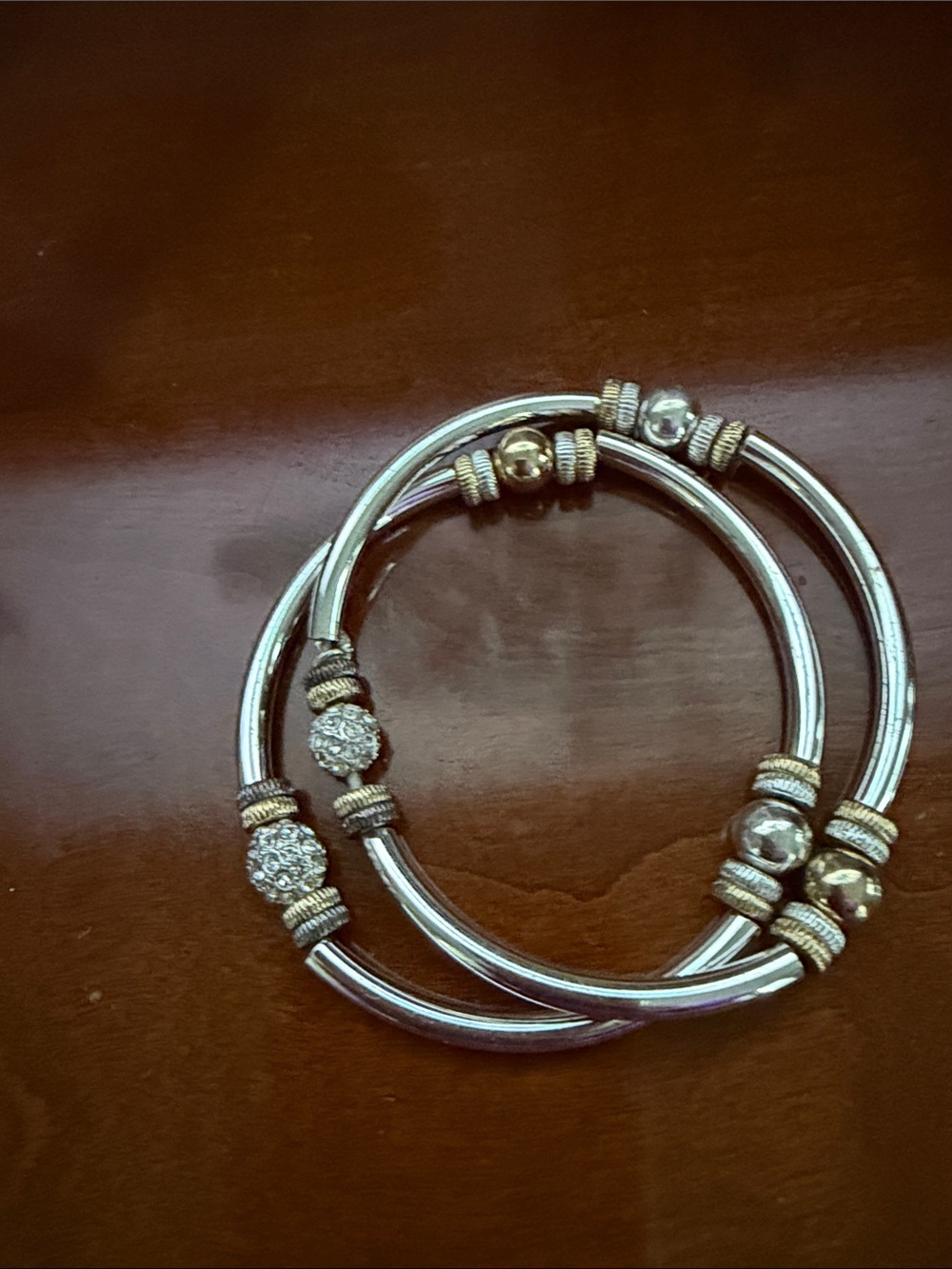 Silver and Gold Accent Women’s Bangle Stretch Bracelet Set